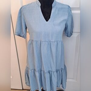Chambray Peasant Mini Dress    Size XS